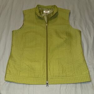 Talbots Vintage Vest Women's Size Medium Yellow Green Quilted Snap Pockets